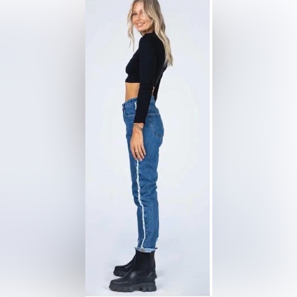Princess Polly High-Rise Blue Denim Jeans with White Side Stripe